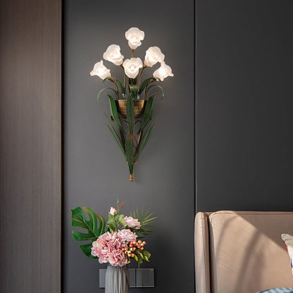 Baldassare Modern Iron Glass Flower LED Wall Sconce for Statement Living Room Lighting