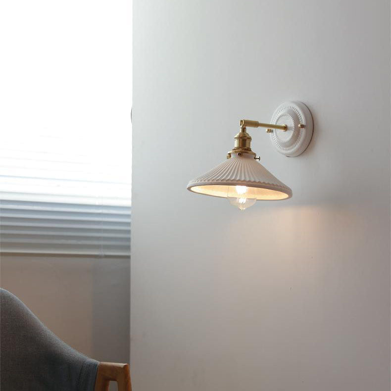 Maribelle Traditional Brass Round Ceramic Wall Sconce for Bedroom and Living Room