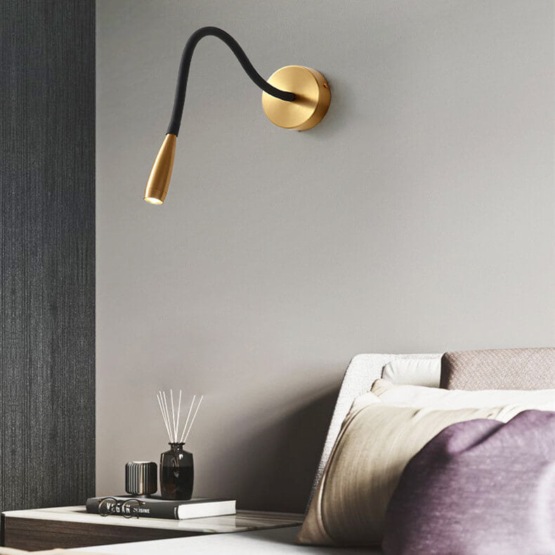 Quenelle Modern Copper Black LED Wall Sconce for Bedside Reading