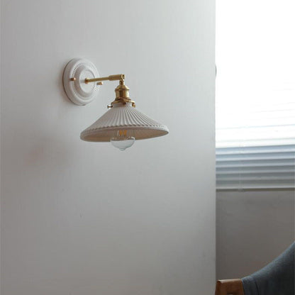 Maribelle Traditional Brass Round Ceramic Wall Sconce for Bedroom and Living Room