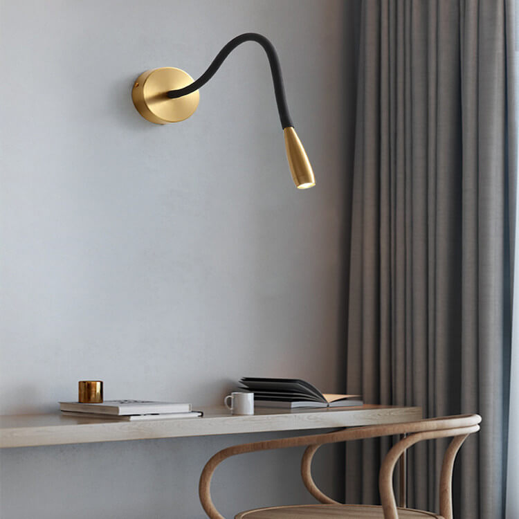 Quenelle Modern Copper Black LED Wall Sconce for Bedside Reading
