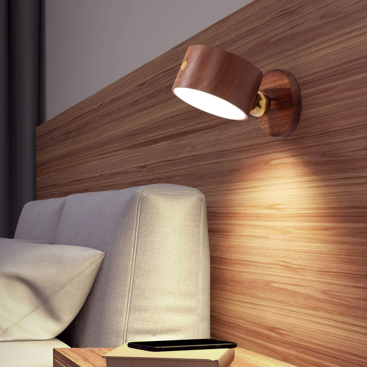 Sylvaine Modern Wood USB Rechargeable Magnetic LED Night Light Wall Sconce