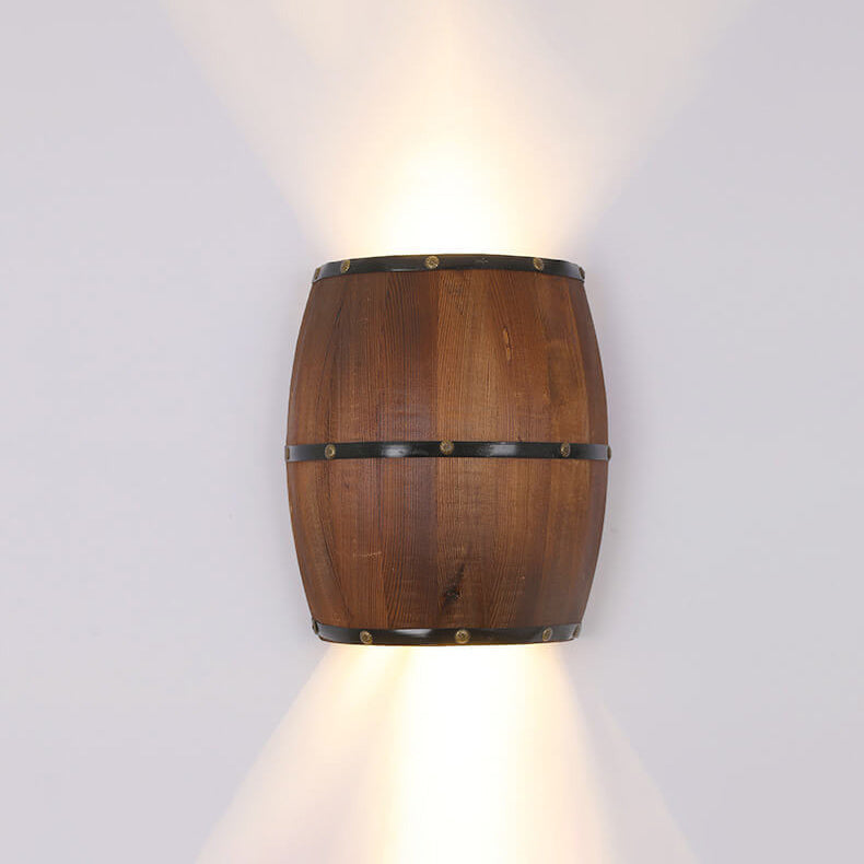 Faubourg Industrial Brown Wood Half Barrel Wall Sconce for Living Room Ambient Glow