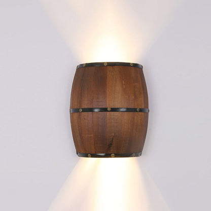 Faubourg Industrial Brown Wood Half Barrel Wall Sconce for Living Room Ambient Glow