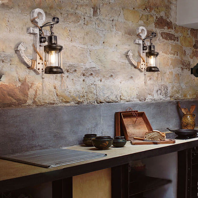 Lorienne Industrial Vintage Iron and Wood Anchor Wall Sconce for Entryway Lighting