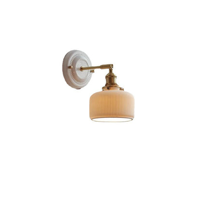Maribelle Traditional Brass Round Ceramic Wall Sconce for Bedroom and Living Room