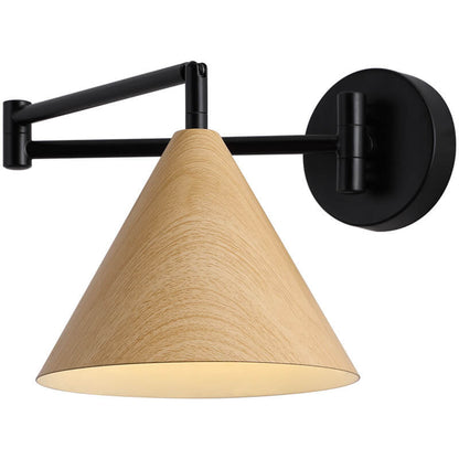 Pemberly Minimalist Wood-Tone Iron Swing Arm Wall Sconce for Bedside Reading