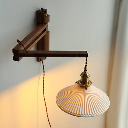 Ursaline Nordic Milk-White Striped Glass Retractable Wall Sconce for Bedside Reading