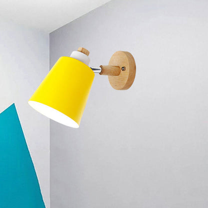 Estellune Macaron Barrel Shade Wood Accent Wall Sconce for Bedside Reading