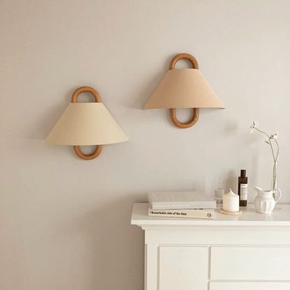Halcyra Modern Beechwood Fabric Shade Wall Sconce for Hallway and Stairwell Lighting