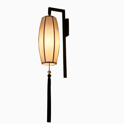 Ostara Chinese-Style Painted Fabric Lantern Wall Sconce with Tassel for Hallway
