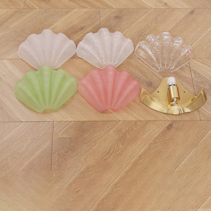 Kirielle Art Deco Brass Wall Sconce with Shell-Shaped Glass Shade for Bedroom