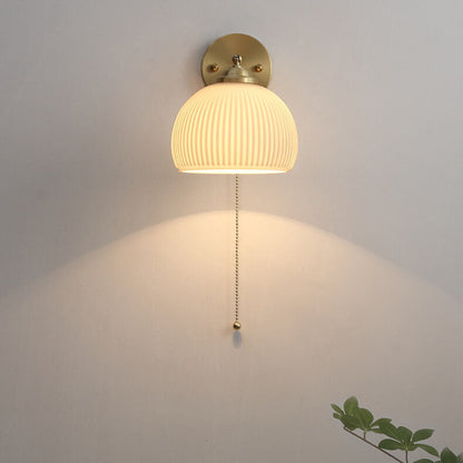 Lumelle Contemporary Brass Striped Glass Wall Sconce with Pull Cord for Bedroom