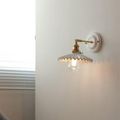 Maribelle Traditional Brass Round Ceramic Wall Sconce for Bedroom and Living Room