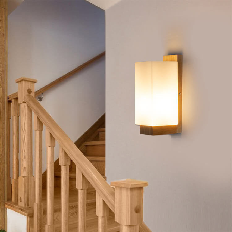 Yseulte Minimalist Wood and Glass Column Wall Sconce for Hallway Ambient Light