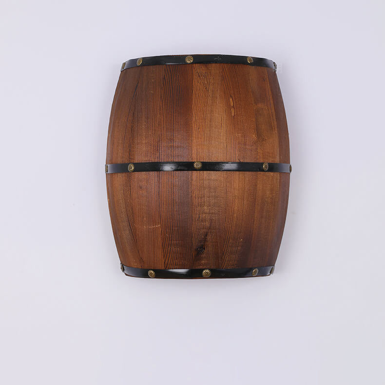 Faubourg Industrial Brown Wood Half Barrel Wall Sconce for Living Room Ambient Glow