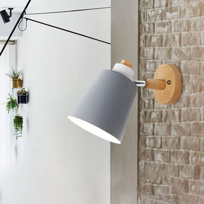 Estellune Macaron Barrel Shade Wood Accent Wall Sconce for Bedside Reading