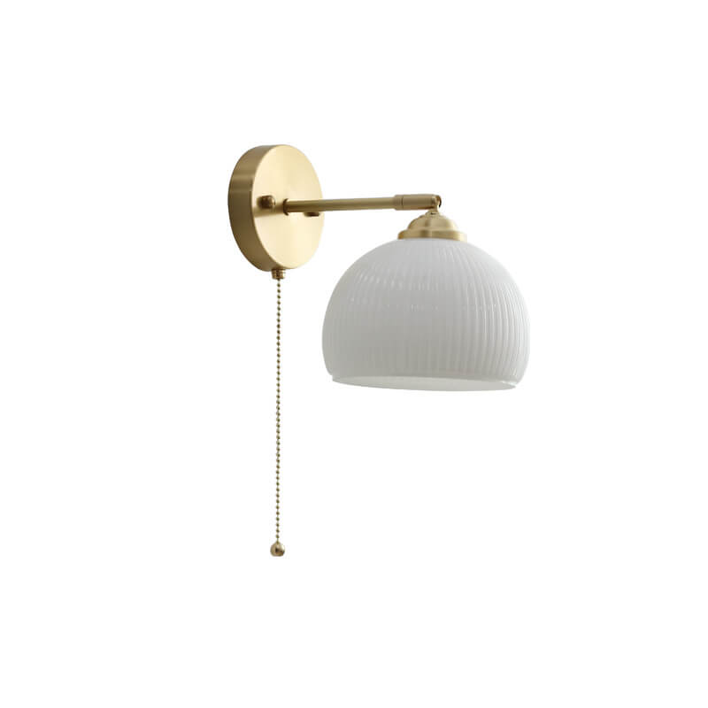 Lumelle Contemporary Brass Striped Glass Wall Sconce with Pull Cord for Bedroom