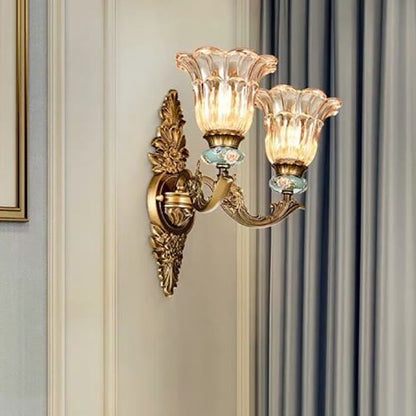 Thessaly European Resin Glass Flower Wall Sconce for Living Room and Bedroom