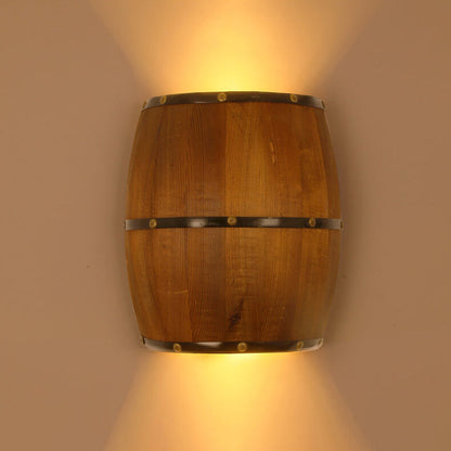 Faubourg Industrial Brown Wood Half Barrel Wall Sconce for Living Room Ambient Glow