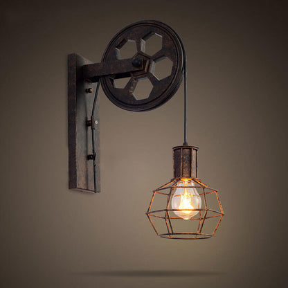 Novarielle Vintage Iron and Wood Pulley Wall Sconce for Rustic Hallway Lighting