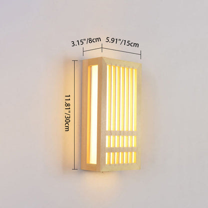 Florentia Japanese Solid Wood Rectangular LED Wall Sconce for Living Room Accent Walls