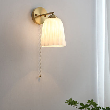 Lumelle Contemporary Brass Striped Glass Wall Sconce with Pull Cord for Bedroom
