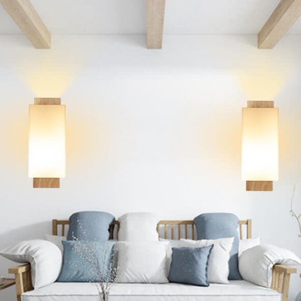Yseulte Minimalist Wood and Glass Column Wall Sconce for Hallway Ambient Light