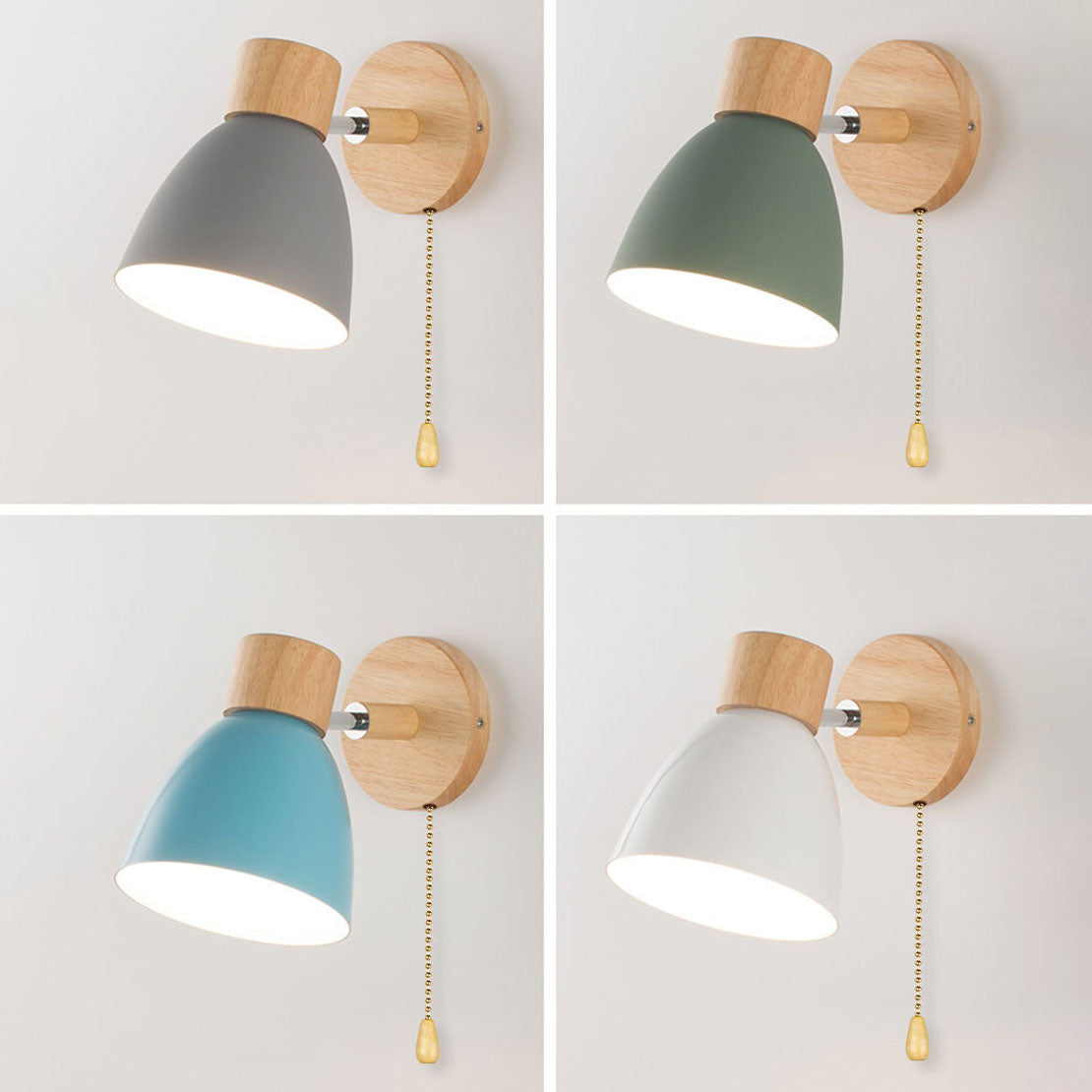 Yvonelle Minimalist Iron Wood Wall Sconce with Zipper Switch for Colorful Hallway Accent