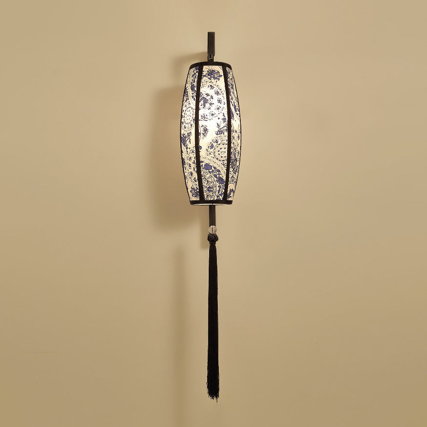 Ostara Chinese-Style Painted Fabric Lantern Wall Sconce with Tassel for Hallway
