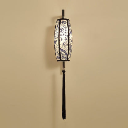 Ostara Chinese-Style Painted Fabric Lantern Wall Sconce with Tassel for Hallway