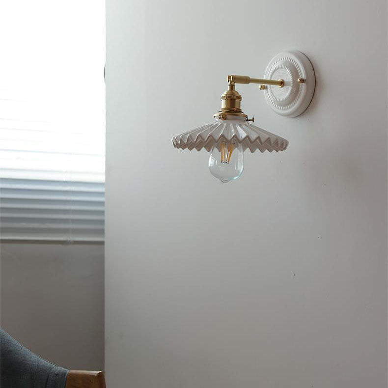 Maribelle Traditional Brass Round Ceramic Wall Sconce for Bedroom and Living Room