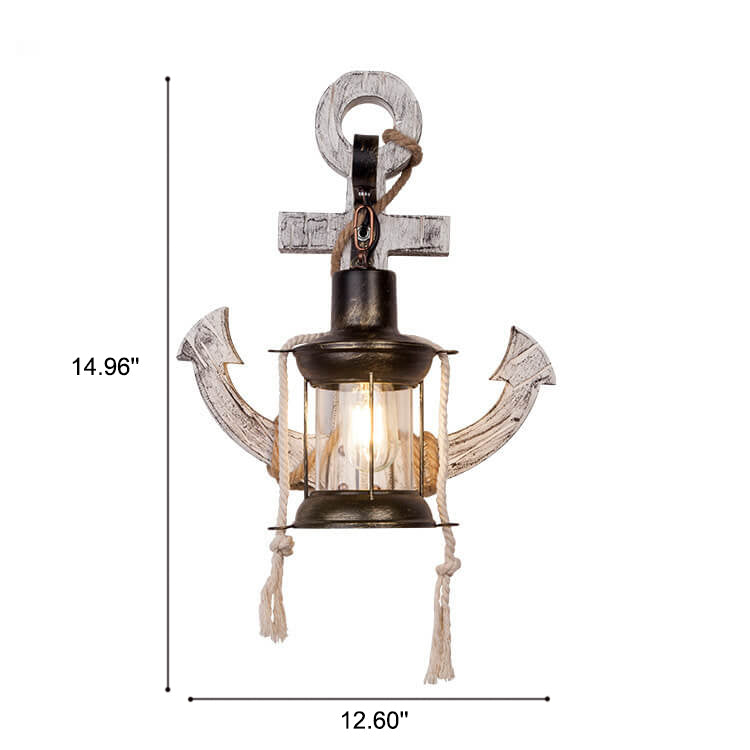 Lorienne Industrial Vintage Iron and Wood Anchor Wall Sconce for Entryway Lighting