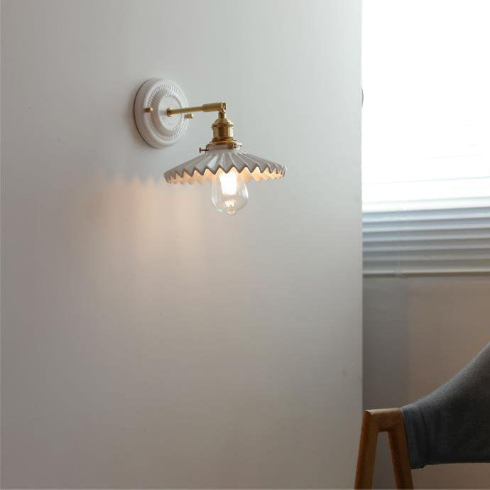 Maribelle Traditional Brass Round Ceramic Wall Sconce for Bedroom and Living Room