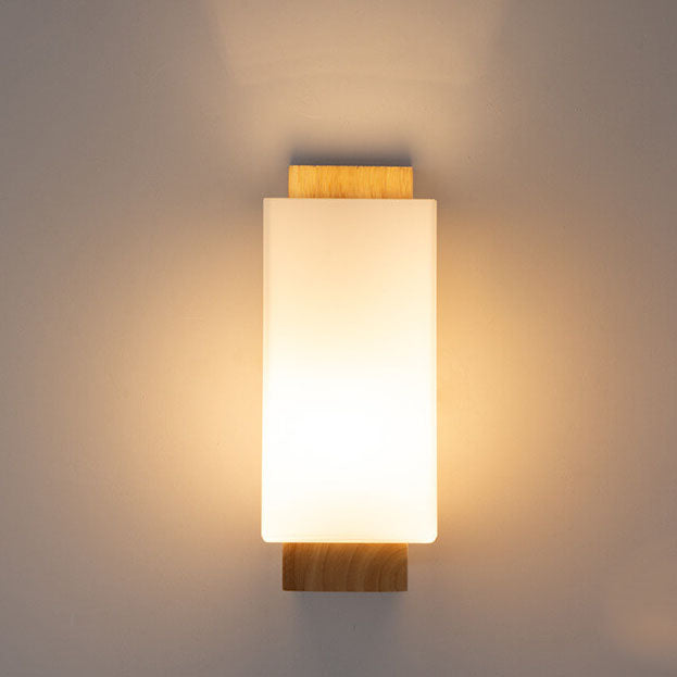 Yseulte Minimalist Wood and Glass Column Wall Sconce for Hallway Ambient Light