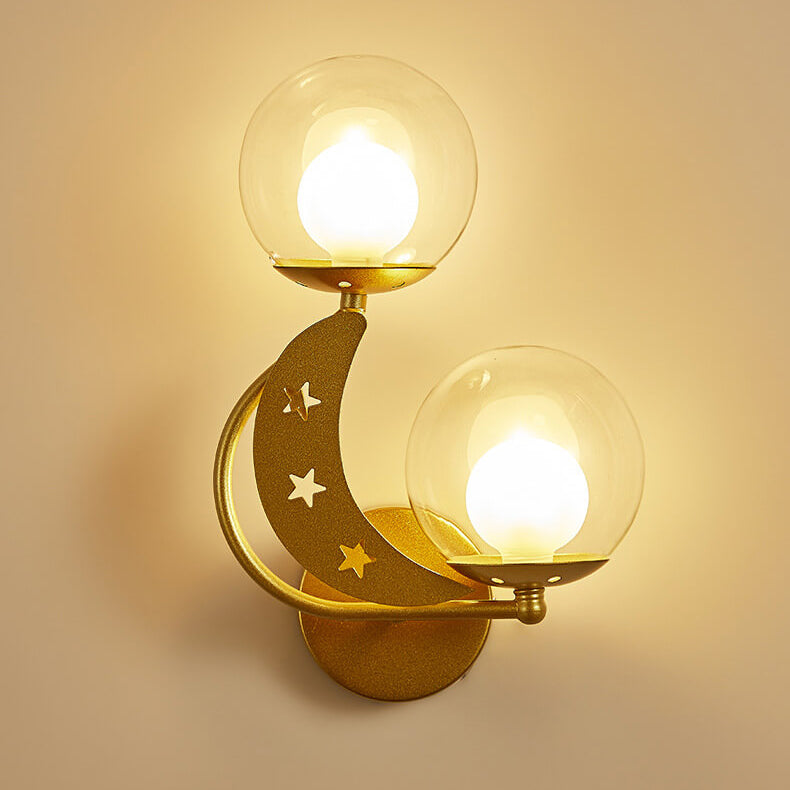 Zabrielle Nordic Iron Glass Globe Wall Sconce with Moon and Star Cutouts