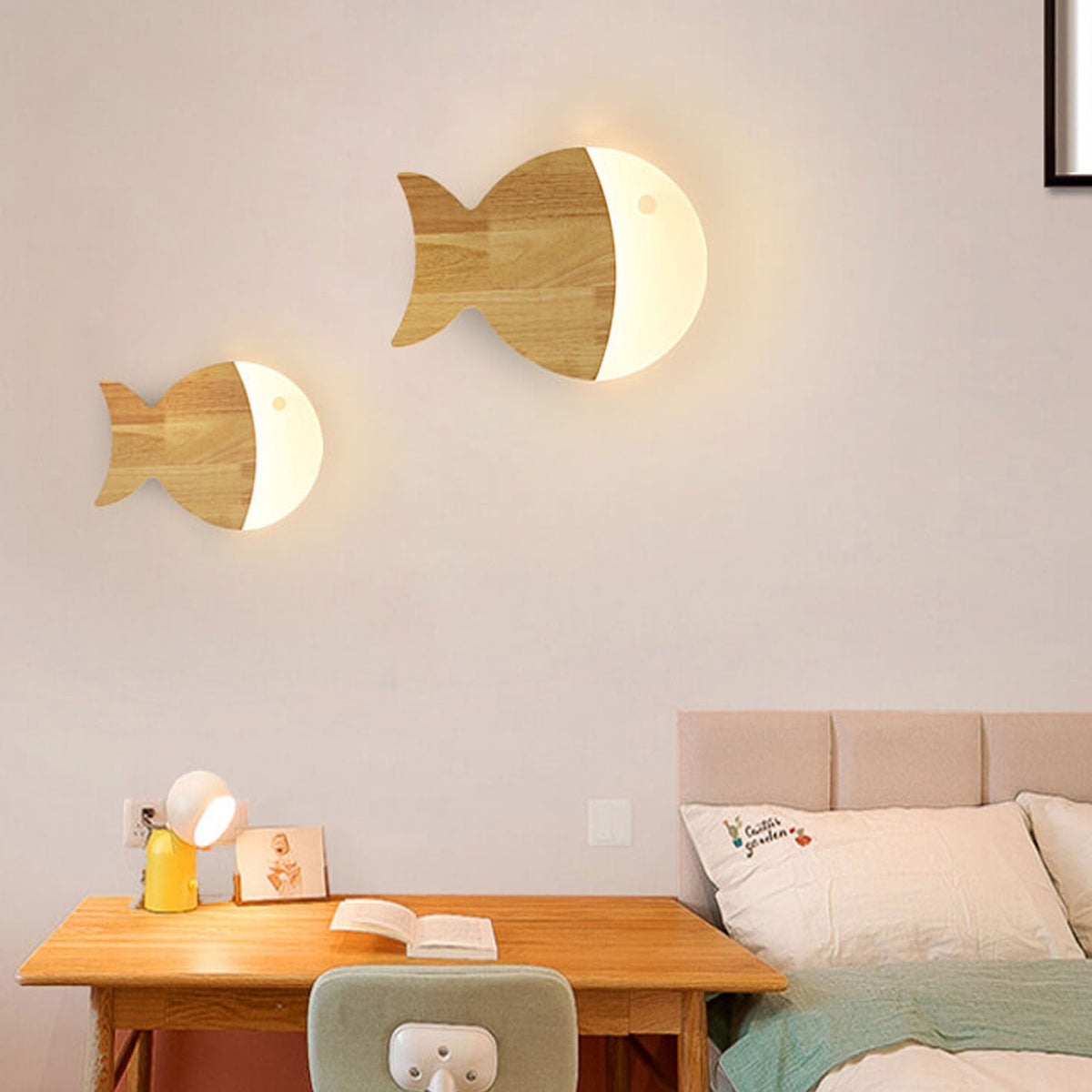 Yolandine Nordic Oak Acrylic Fish Wall Sconce for Bedside Reading and Study