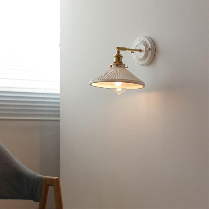 Maribelle Traditional Brass Round Ceramic Wall Sconce for Bedroom and Living Room