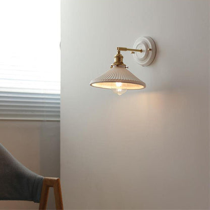 Maribelle Traditional Brass Round Ceramic Wall Sconce for Bedroom and Living Room