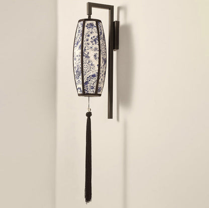 Ostara Chinese-Style Painted Fabric Lantern Wall Sconce with Tassel for Hallway