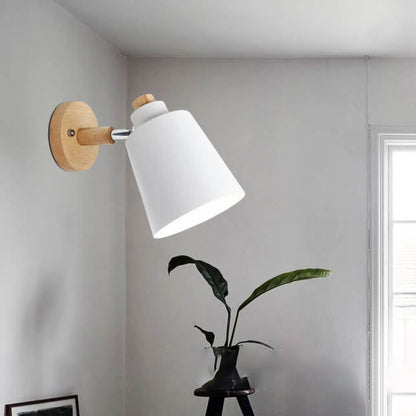 Estellune Macaron Barrel Shade Wood Accent Wall Sconce for Bedside Reading