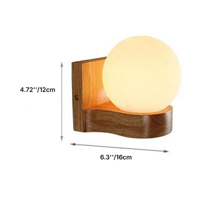 Adelphine Contemporary Rubberwood Wall Sconce with Glass Shade for Bedroom and Living Room