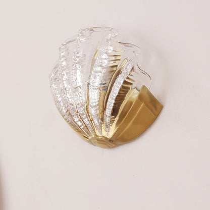 Kirielle Art Deco Brass Wall Sconce with Shell-Shaped Glass Shade for Bedroom