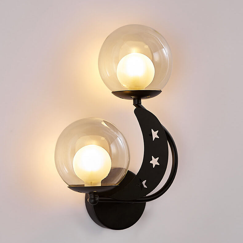 Zabrielle Nordic Iron Glass Globe Wall Sconce with Moon and Star Cutouts