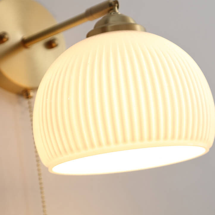 Lumelle Contemporary Brass Striped Glass Wall Sconce with Pull Cord for Bedroom