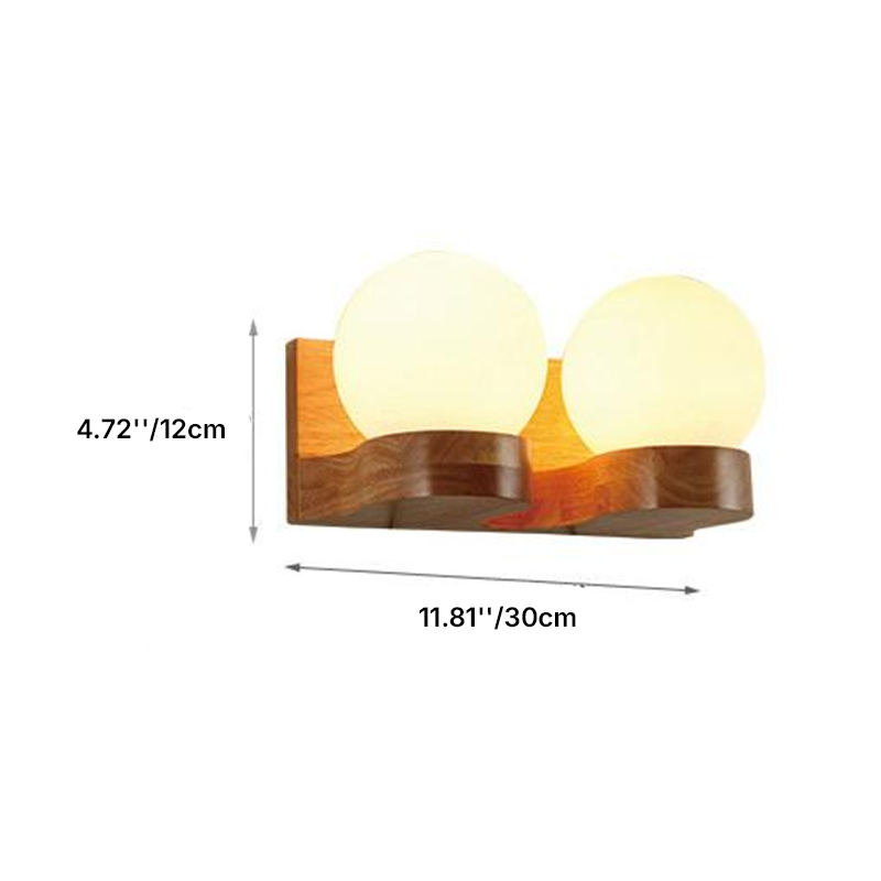 Adelphine Contemporary Rubberwood Wall Sconce with Glass Shade for Bedroom and Living Room