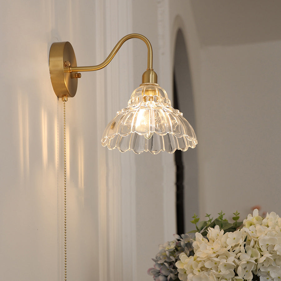 Saphirelle Minimalist Brass Bellflower Glass Wall Sconce for Living Room and Bedroom