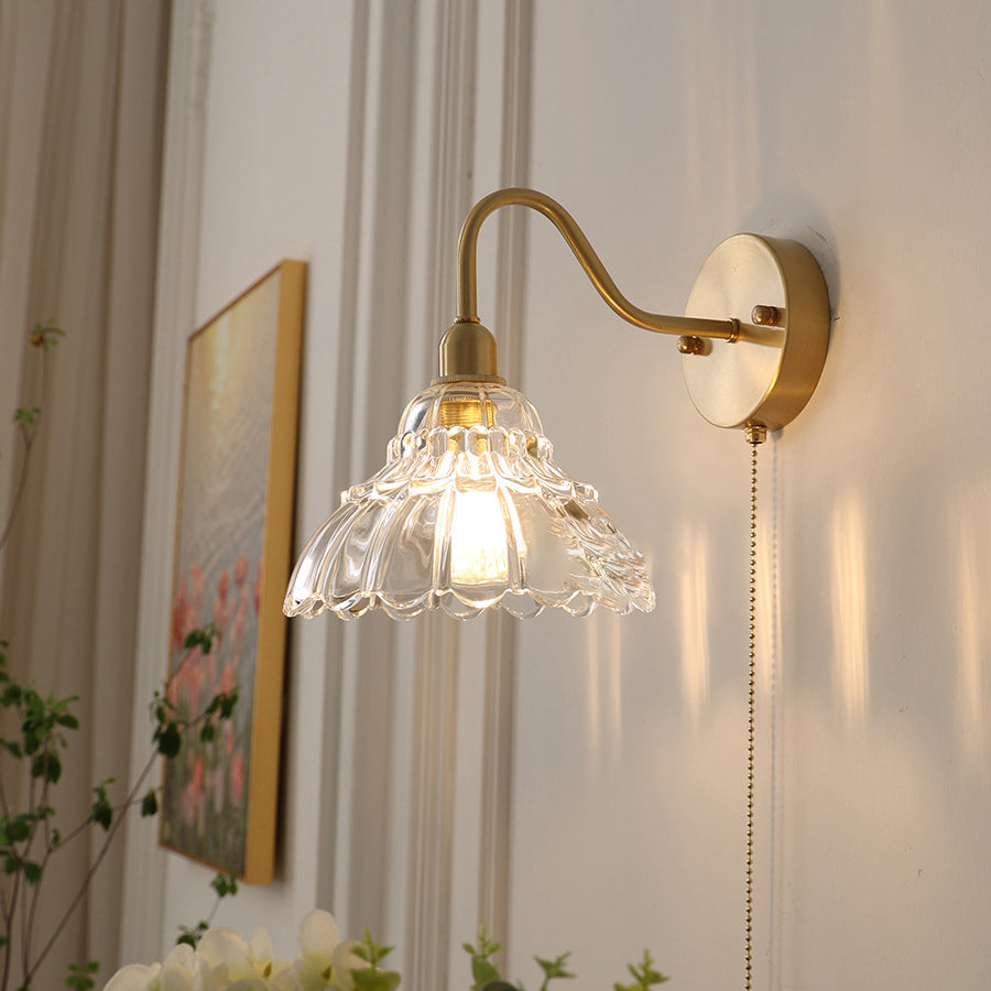 Saphirelle Minimalist Brass Bellflower Glass Wall Sconce for Living Room and Bedroom