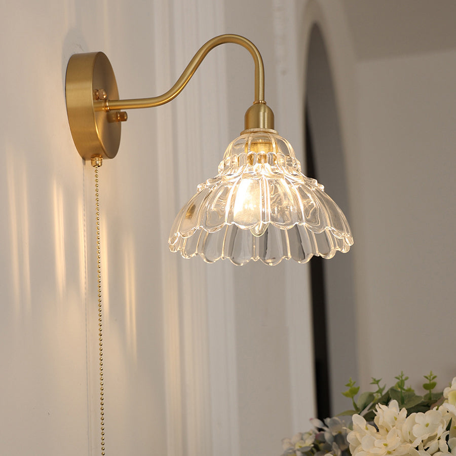 Saphirelle Minimalist Brass Bellflower Glass Wall Sconce for Living Room and Bedroom