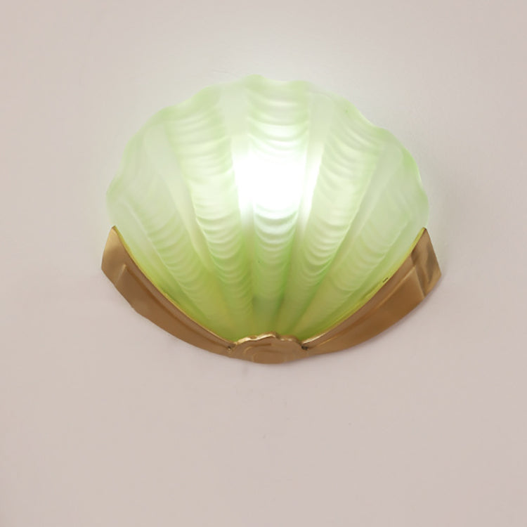 Kirielle Art Deco Brass Wall Sconce with Shell-Shaped Glass Shade for Bedroom